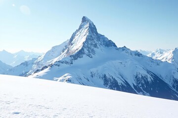 Fototapeta premium Snow-covered mountain peak, stark white landscape, view, majestic