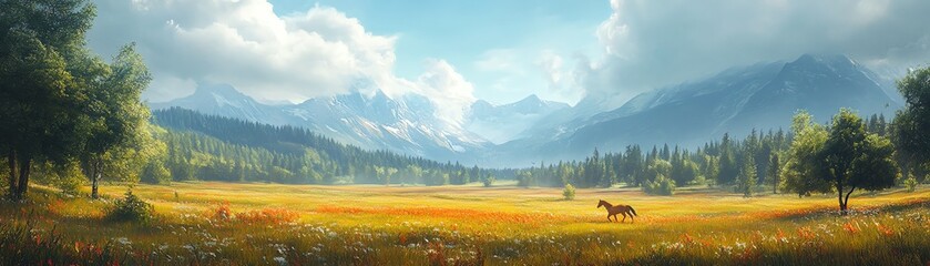 Obraz premium A horse running through an open meadow