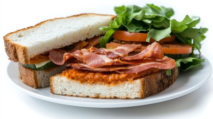 Club Sandwich Halved with Fresh Ingredients on a Clean Plate