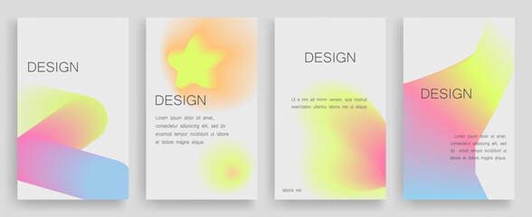 Set of templates with design. Posters with color gradient. Background with blurred vector figures.
