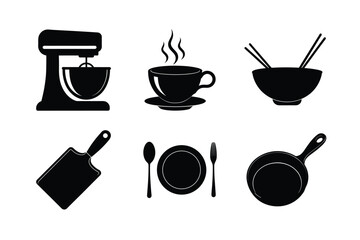 Set of kitchen tools silhouette vector illustrator