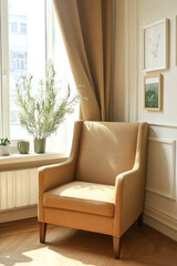 Cozy armchair by the window in a bright and inviting living room