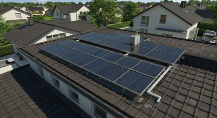 Fototapeta premium Domestic Solar Thermal System Installation on House Roof - Efficient solar panels and thermal system providing clean energy for home heating and hot water