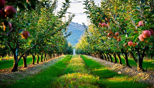 Lush Green Apple Orchards in Sopore in Srinagar, jammu and Kashmir, India