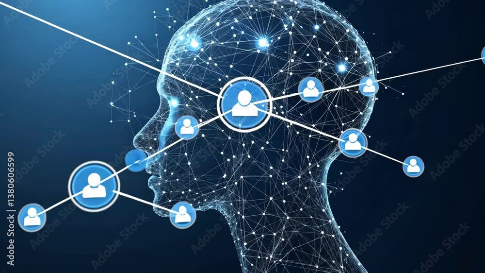 Poster conceptual representation of connections in digital networks illustrating human interaction and comm