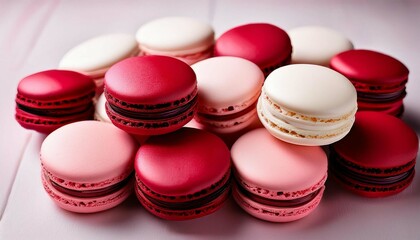 Obraz premium Rose-themed macarons in pink, red, and white