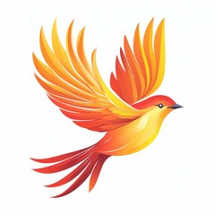 Obraz premium Colorful bird with vivid orange and yellow feathers soaring against a white background