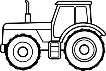 Farm tractor outline illustration. Tractor from side view. Line drawing vector