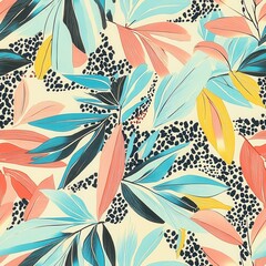 Coastal Breeze Tropical Leaves Seamless Pattern – Modern Abstract Art Painting