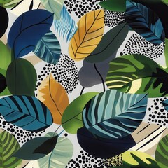 Deep Rainforest Tropical Leaves Seamless Pattern – Modern Abstract Art Painting