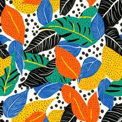 Vibrant Tropical Leaves Seamless Pattern – Modern Abstract Art Painting