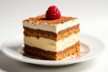 Classic tiramisu dessert, layers visible, isolated , culinary art, coffee, creamy dessert