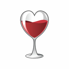 Heart-shaped wine glass with red drink vector illustration