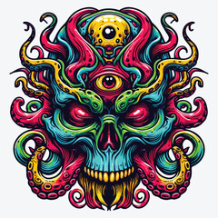 Evil skull with tentacles design. stock illustration