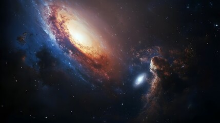 Fototapeta premium A view of a galaxy with bright center and swirling arms amidst a field of stars and cosmic dust