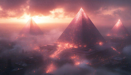 Sunrise pyramids fantasy scene