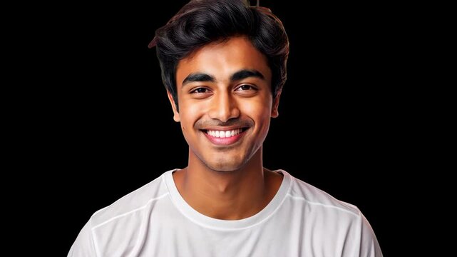 Smiling man in white t-shirt animated overlay, transparent 4K video, alpha channel, ProRes 4444