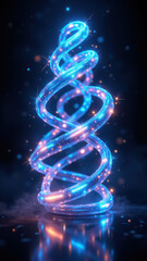 Blue spiral light effect against dark grey background with speckled blue lights.