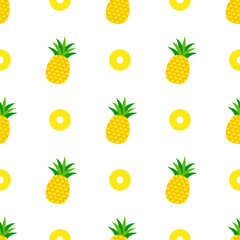 Pineapple seamless pattern, tropical ripe fruit.