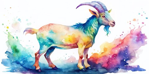 Obraz premium Surreal Watercolor Goat: Whimsical Animal Portrait, Isolated on White