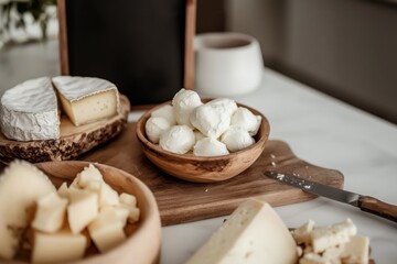 Fototapeta premium Farmers market counter dairy products cheese milk