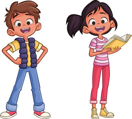 Happy cartoon children. Happy boy and girl smiling.

