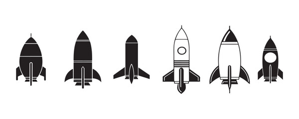 Rocket Icons | Black & White Minimalist Space Exploration & Startup Symbols in Vector Style ,Art & Illustration