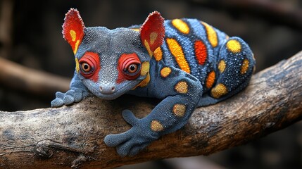 Vibrant Gecko on a Branch: A Colorful Reptile Portrait