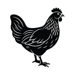 Silhouette Illustration of a Detailed Hen in Black and White