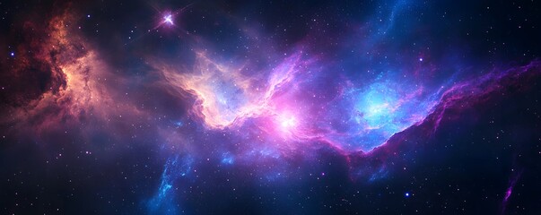 A vibrant nebula with stars and cosmic dust creating a colorful celestial landscape in outer space