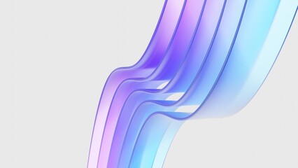 Abstract wavy glass structure with blue and purple dispersion effect.  smooth curved design with  Transparent glossy and light refraction. 3d rendering