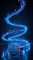 Dynamic blue energy ribbon with sparks.