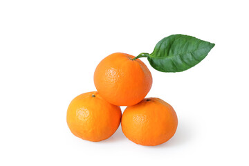 Fresh Oranges fruit with leaves on the white background.