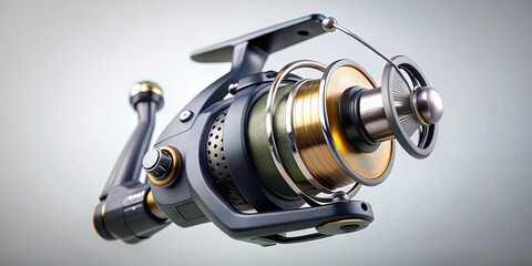 Tilt-Shift Photo of Spinning Fishing Reel Isolated on White Background