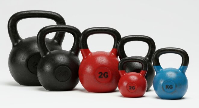 Kettlebell Weights Set for Fitness Training - A set of four kettlebells in varying sizes and colors, ideal for home or gym workouts. Perfect for strength training and improving overall fitness