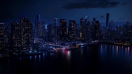 Fototapeta premium Night Cityscape: Illuminated Metropolis at Dusk