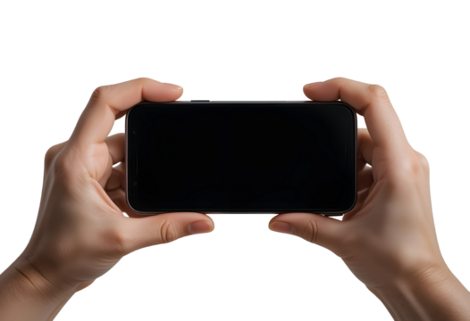 Hands Gripping Mobile Phone – Realistic Transparent PNG for Web & Design - Powered by Adobe