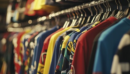 Colorful Shirts Hanging on Rack: A Vibrant Clothing Display in a Retail Store