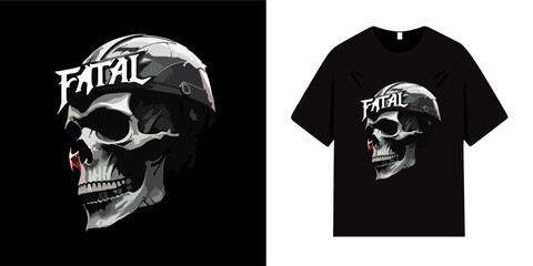 Graphic t-shirt design with skull and slogan. Vintage typography with slogan. Skull with project helmet. Ready to print for t-shirts, posters, apparel, shirts and fashion
