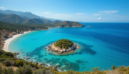 Fototapeta premium Scenic Island Bay With Turquoise Waters in the Mediterranean 