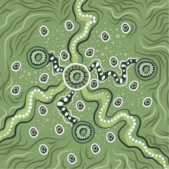 A background in vector form, displaying art rooted in Aboriginal culture.