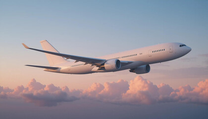 Obraz premium white Airplane Flying At Sunset