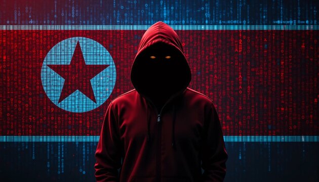 North korean hacker wearing a hoodie
