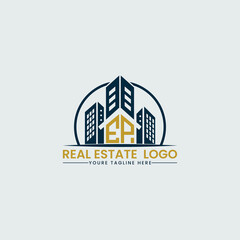 Title: Elegant EP Real Estate Logo with Urban Skyline