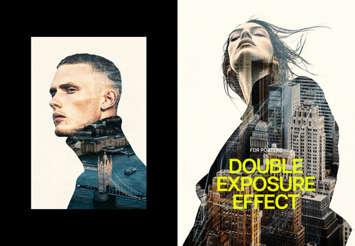 Double Exposure Poster Template Effect Mockup