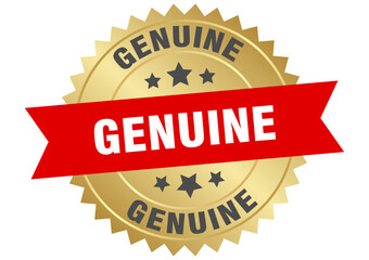 genuine. genuine round red and gold label isolated on transparent background