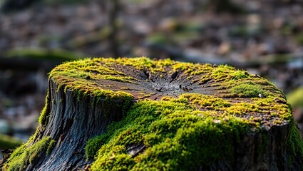 Aged Tree Stump, Moss Covered, Rustic Texture