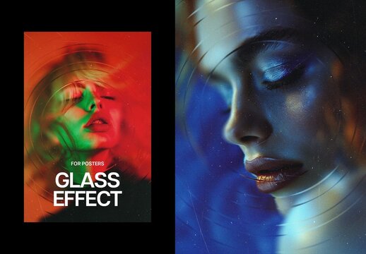 Circular Ribbed Glass Poster Photo Effect Mockup