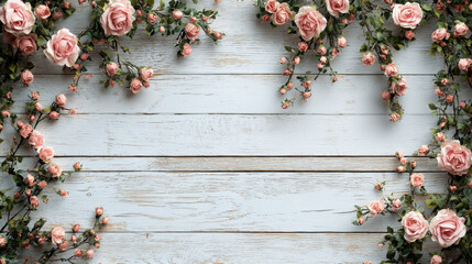 The background is made of white wood with rose and vine patterns scattered on it. There is a blank area below for weddings, parties or other events.