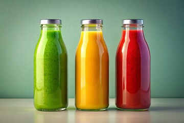 Vibrant Green, Orange & Red Smoothie Bottles - Healthy Drink Photography